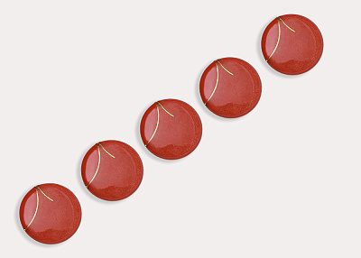 Фото ткани Пуговица круглая, цвет - красный и золотой