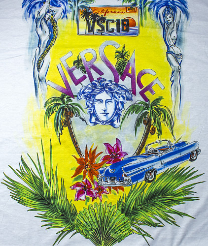 Хлопковый трикотаж тип Versace (купон), цвет - желтый, синий, красный, белый, зеленый, фуксия. Изображение 2