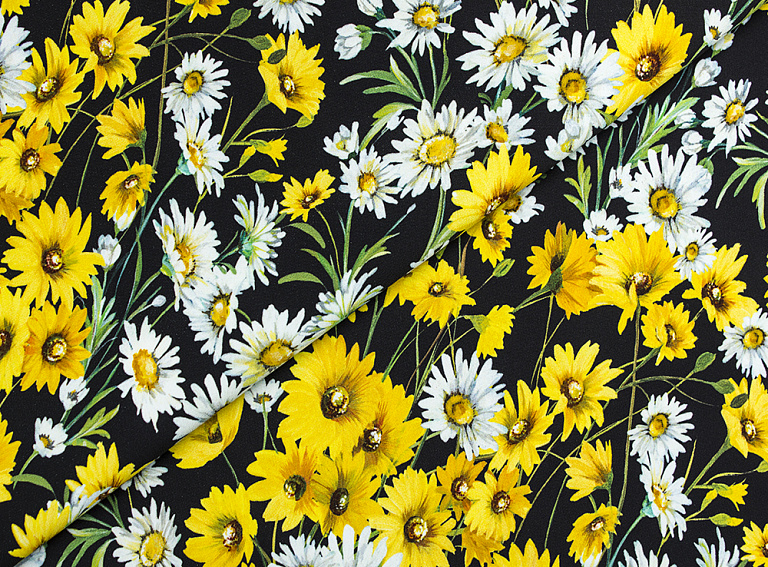 Фото ткани Вискоза с рисунком, цвет - желтый и черный