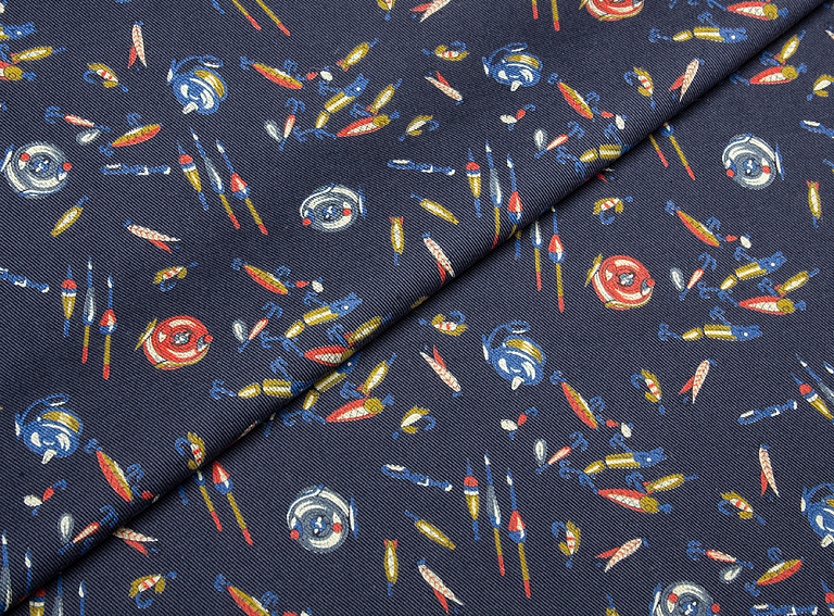 Фото ткани Хлопковая ткань тип Etro с рисунком, цвет - желтый, синий, красный, темно-синий