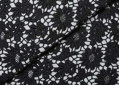 Фото ткани Кружево, цвет - черный и цветы