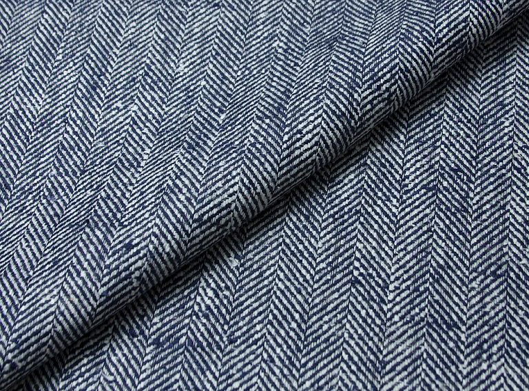 Фото ткани Лен с шелком тип Etro, цвет - синий, белый, елочка