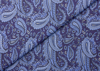 Фото ткани Шифон тип Etro, цвет - синий, голубой, пейсли