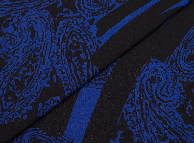 Фото ткани Натуральный шелк креп с рисунком, цвет - электрик, черный