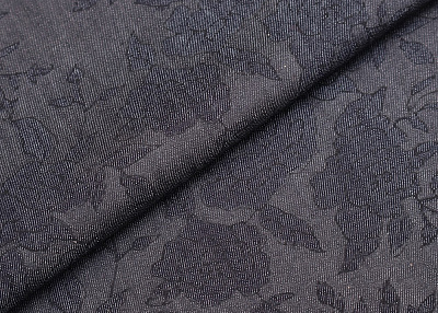 Фото ткани Джинса с рисунком, цвет - синий и цветы