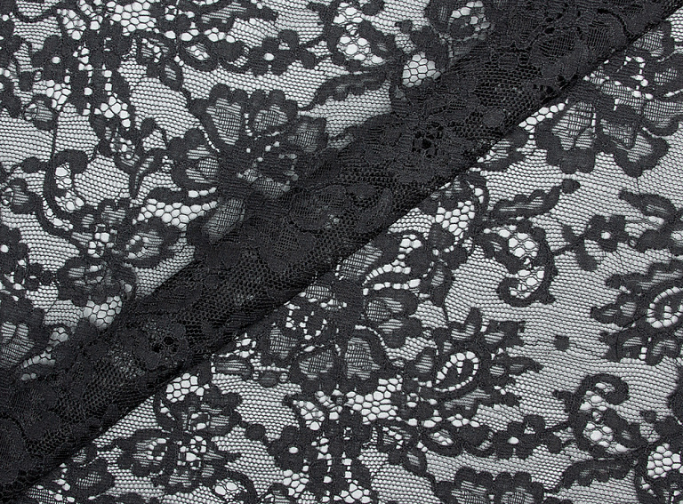 Фото ткани Кружево, цвет - черный и цветы
