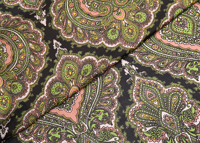 Фото ткани Шифон тип Valentino с рисунком, цвет - зеленый и пейсли