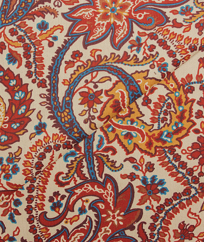 Вельвет тип Etro, цвет - бежевый, красный, голубой, горчица, пейсли. Изображение 1