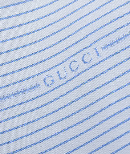 Хлопковая ткань тип Gucci с рисунком, цвет - белый, голубой, полоска. Изображение 4