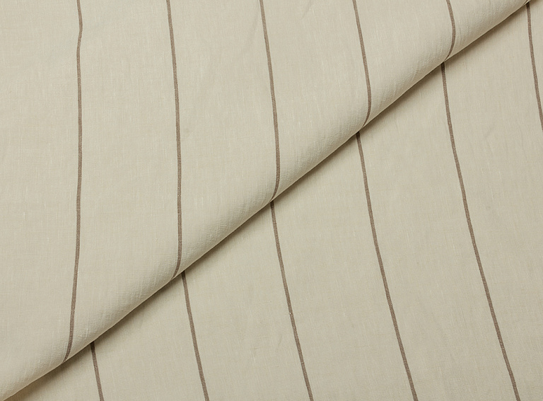 Фото ткани Льняная ткань тип Loro Piana, цвет - бежевый, коричневый, полоска