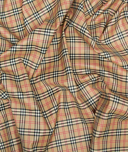 Плащевая ткань тип Burberry, цвет - бежевый, красный, черный, клетка. Изображение 4