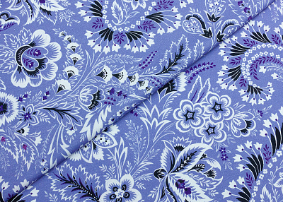 Фото ткани Хлопковый трикотаж тип Etro, цвет - белый, сиреневый, пейсли