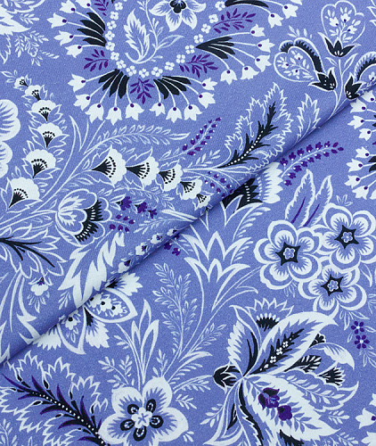 Хлопковый трикотаж тип Etro, цвет - белый, сиреневый, пейсли. Изображение 1