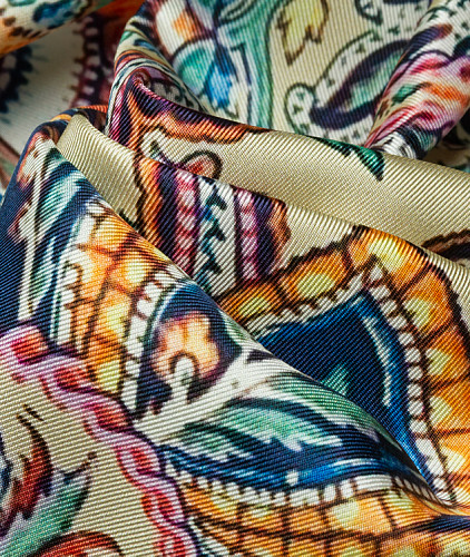 Твиловый шелк тип Etro, цвет - желтый, синий, зеленый, оранжевый, пейсли. Изображение 5