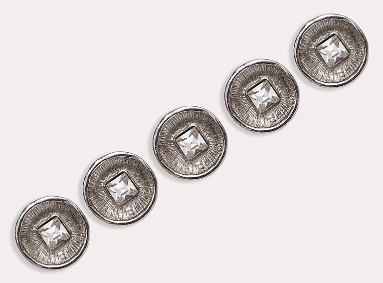 Фото ткани Пуговица круглая со стразами (металл), цвет - серебро