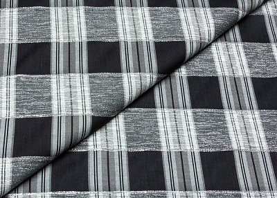 Фото ткани Хлопковая ткань, цвет - серый, черный, серебро, клетка