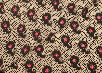 Фото ткани Натуральный шелк тип Valentino, цвет - бежевый, цветы, горох