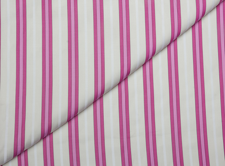 Фото ткани Хлопковая ткань, цвет - бежевый, белый, фуксия, полоска