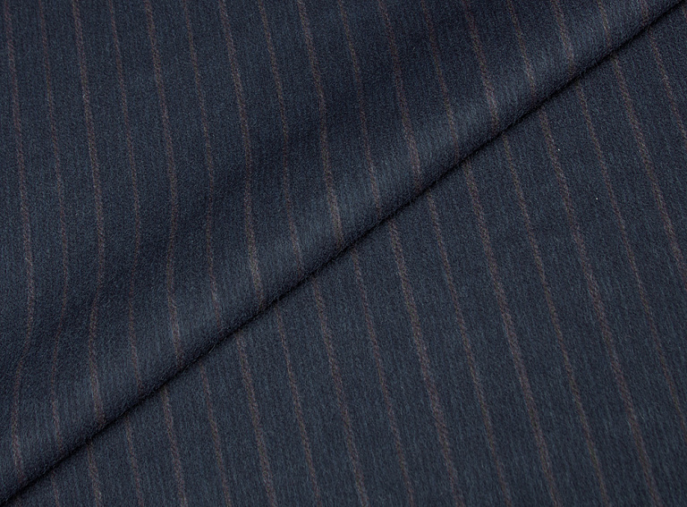 Фото ткани Кашемировая ткань тип Loro Piana, цвет - темно-синий, коричневый, полоска