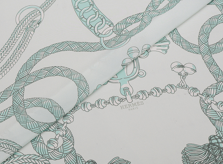 Фото ткани Натуральный шелк тип Hermes с рисунком, цвет - тиффани