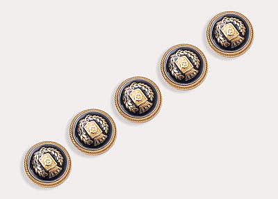 Фото ткани Пуговица круглая металлическая с гербом, цвет - черный и золотой