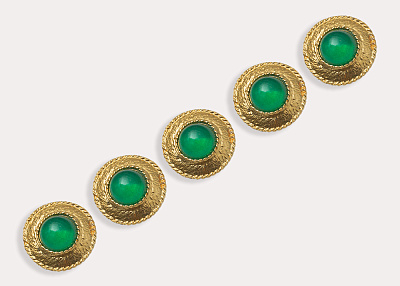 Фото ткани Пуговица металлическая, цвет - золото, зеленый