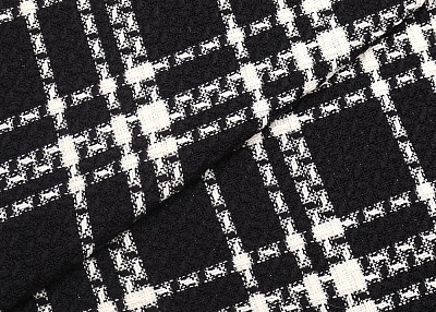 Фото ткани Шелковый твид тип Chanel с рисунком, цвет - черный, молочный, клетка