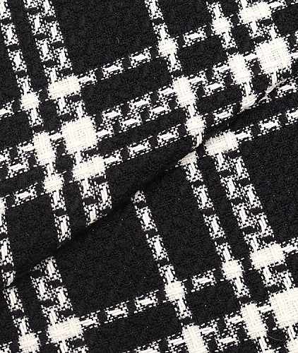 Шелковый твид тип Chanel с рисунком, цвет - черный, молочный, клетка. Изображение 1