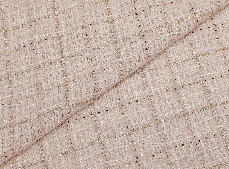 Фото ткани Хлопковый твид с люрексом, цвет - розовый, молочный, клетка