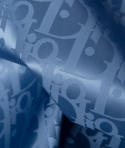 Плащевая ткань тип Dior с рисунком, цвет - голубой. Изображение 5