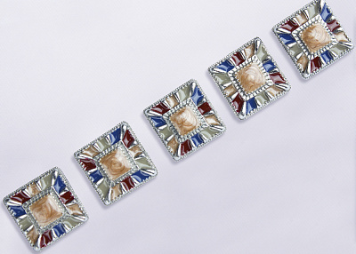 Фото ткани Пуговица квадратная с эмалью (маленькая), цвет - серый, синий, бордовый, серебро, персиковый, металлик