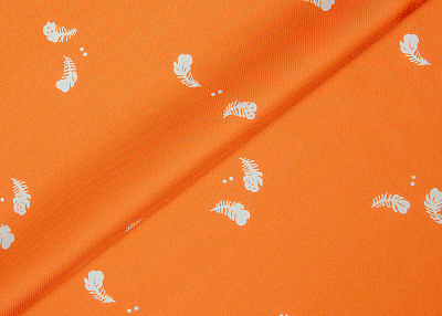 Фото ткани Твиловый шелк тип Valentino, цвет - оранжевый, молочный, перья