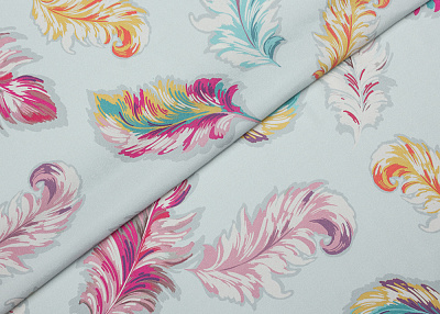 Фото ткани Натуральный шелк тип Chanel с перьями, цвет - голубой