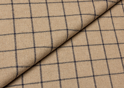 Фото ткани Шерстяная ткань тип Brunello Cucinelli, цвет - бежевый, синий, золотой, клетка