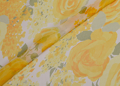 Фото ткани Шифон с розами тип Valentino, цвет - желтый, белый