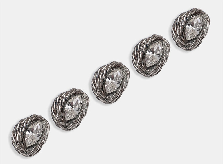 Фото ткани Пуговица со стразами (металл), цвет - серебро