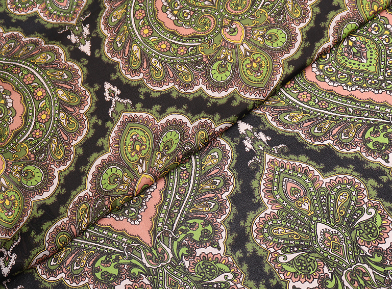Фото ткани Шифон тип Valentino с рисунком, цвет - зеленый и пейсли