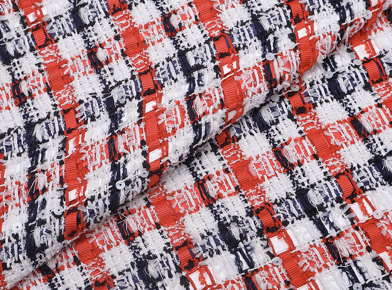 Фото ткани Хлопковый твид тип Valentino с рисунком, цвет - синий, красный, белый