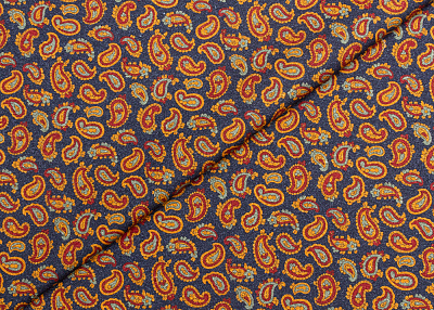 Фото ткани Хлопковая ткань тип Etro, цвет - синий, оранжевый, пейсли