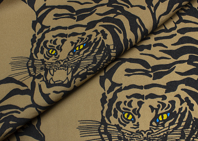 Фото ткани Пальтовая ткань тип Valentino с тиграми, цвет - бежевый