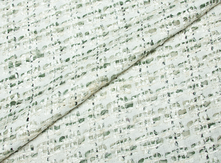 Фото ткани Хлопковая ткань тип Chanel, цвет - бежевый, зеленый, молочный