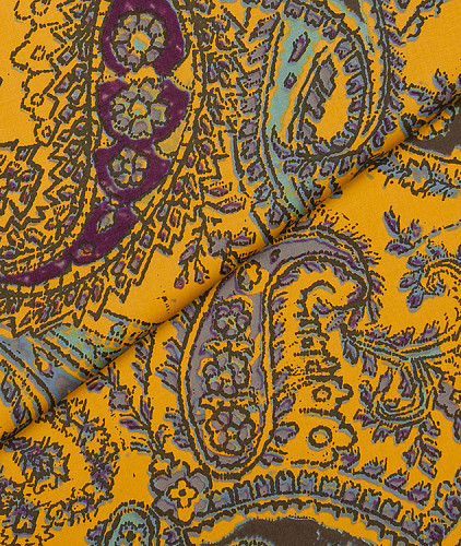 Хлопковая ткань тип Etro, цвет - фиолетовый, голубой, сиреневый, горчица, пейсли. Изображение 1