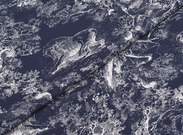 Фото ткани Натуральный шелк тип Dior с принтом Туаль-де-Жуи, цвет - синий