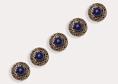 Фото ткани Пуговица узорная пластиковая, цвет - золотой