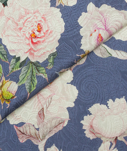 Жаккард тип Dolce&Gabbana с цветами, цвет - голубой, розовый, зеленый. Изображение 1