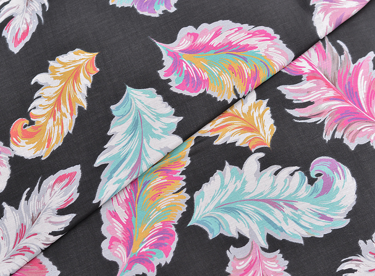 Фото ткани Батист тип Chanel с перьями, цвет - черный