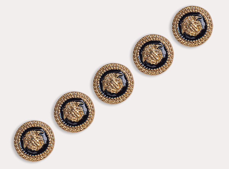 Фото ткани Пуговица круглая металлическая, цвет - черный и золотой