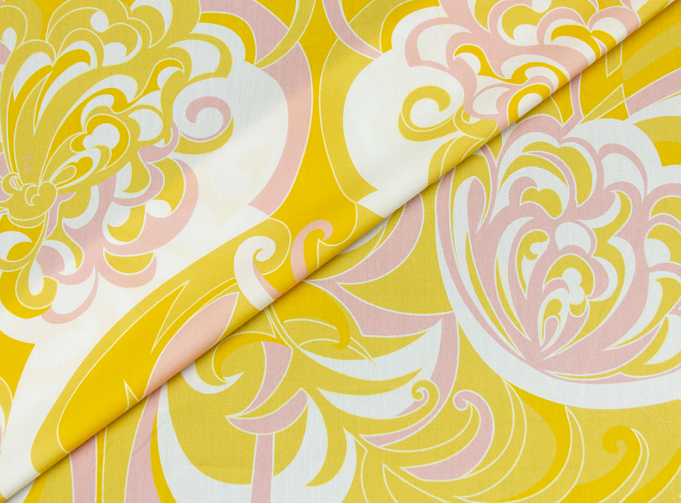 Фото ткани Хлопковая ткань тип Pucci с рисунком, цвет - желтый