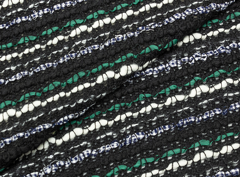 Фото ткани Вязаное полотно тип Chanel с пайетками, цвет - черный и полоска