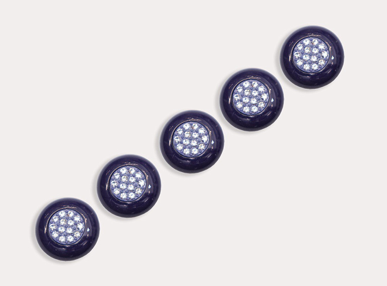 Фото ткани Пуговица круглая со стразами (пластик), цвет - синий